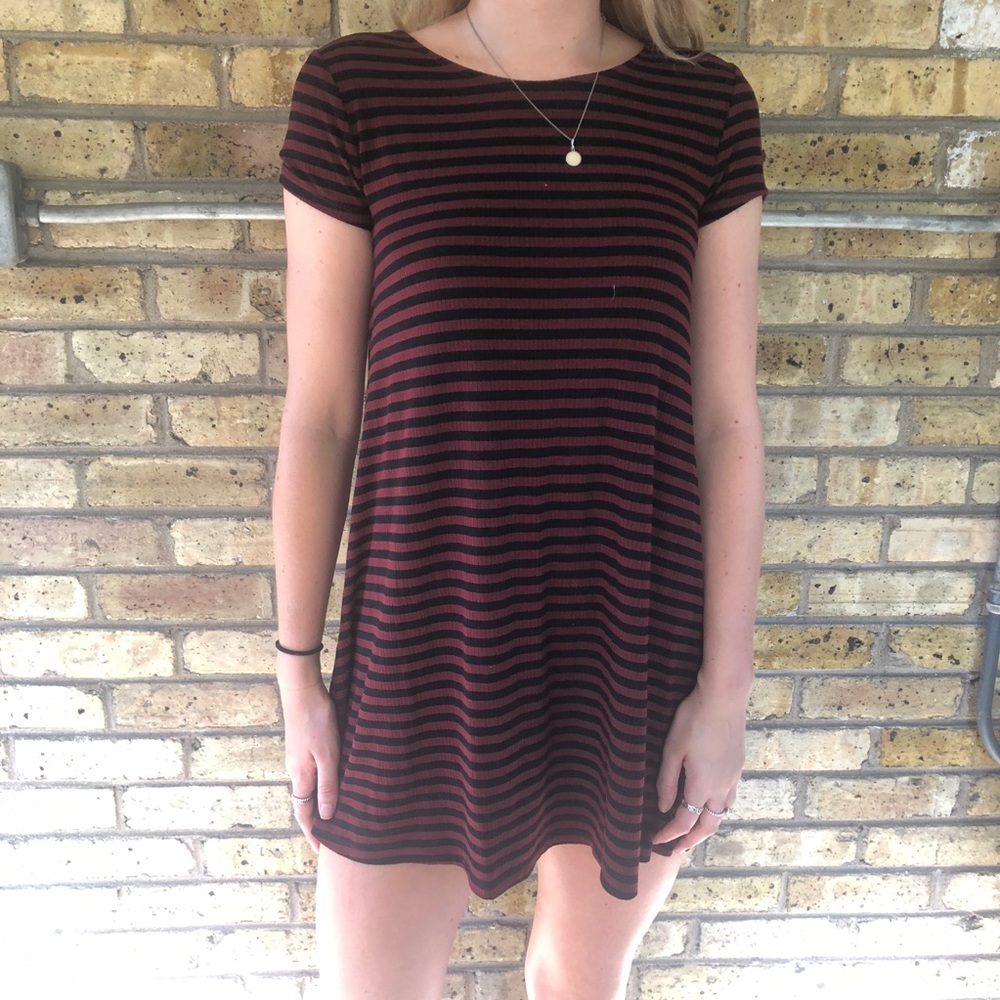 Maroon and black striped T-shirt dress!